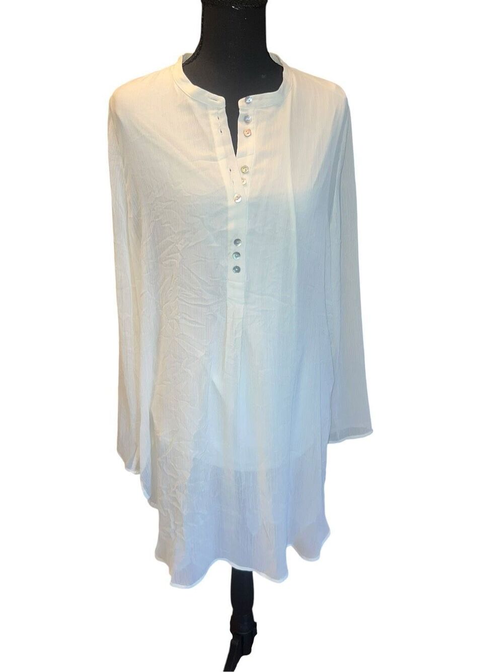 Soft Surroundings womans Large Jacqueline Tunic Layered Sheer Top Ivory
